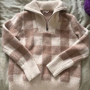 Faherty Cream and Tan Checkered Sweater